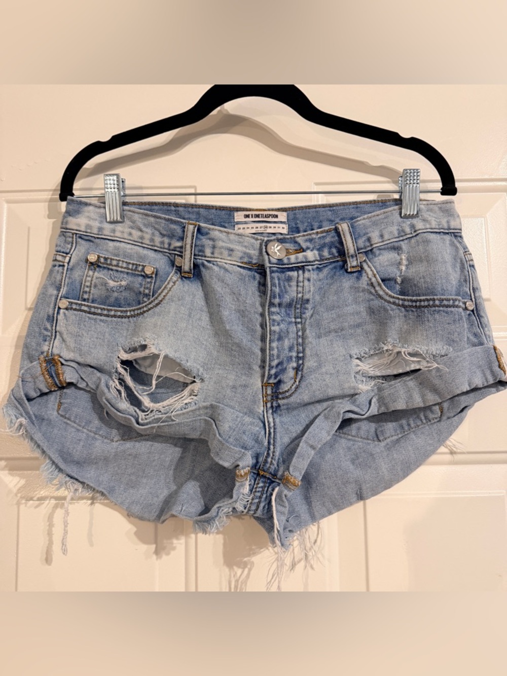 One Teaspoon Light Blue Distressed Denim Jean Shorts